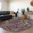 thumbnail image 1 of Addison Rugs Mayfield Washable Transitional Paisley Purple Round Rug, 8' x 8', 1 of 5