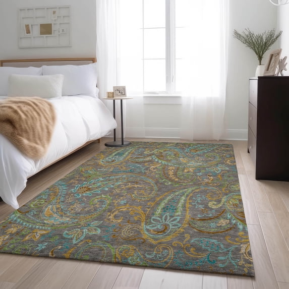 Addison Rugs Mayfield Washable Transitional Paisley Taupe Rectangle Rug, 10' x 14'
