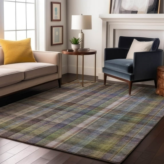 Addison Rugs Mayfield Washable Transitional Plaid Pewter Rectangle Rug, 8' x 10'