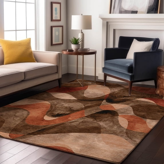 Addison Rugs Mayfield Washable Contemporary Abstract Chocolate Rectangle Rug, 9' x 12'
