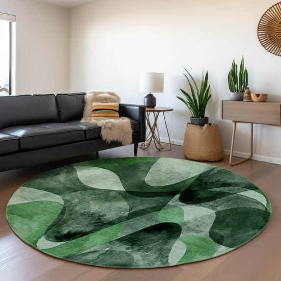 Addison Rugs Mayfield Washable Contemporary Abstract Fern Round Rug, 8' x 8'