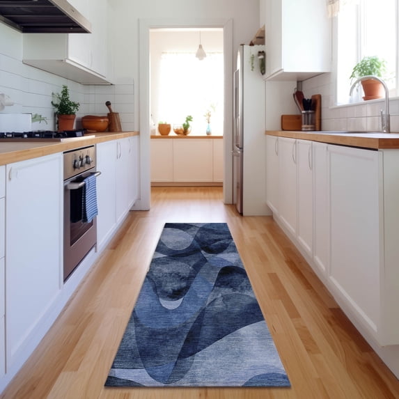 Addison Rugs Mayfield Washable Contemporary Abstract Navy Runner Rug, 2'3" x 7'6"