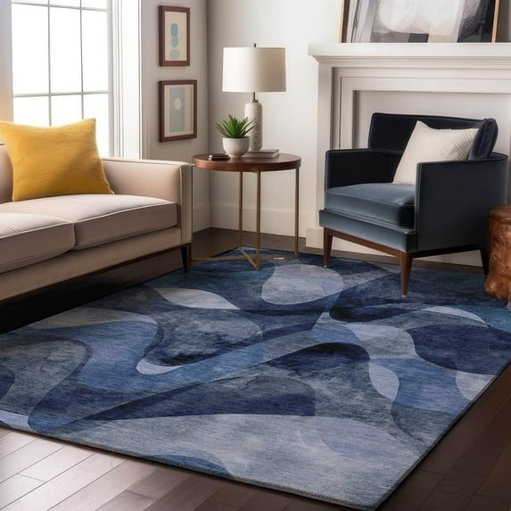 Addison Rugs Mayfield Washable Contemporary Abstract Navy Rectangle Rug, 9' x 12'