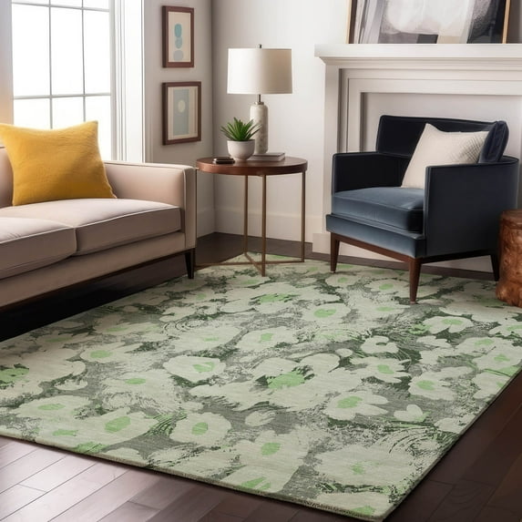 Addison Rugs Mayfield Washable Transitional Floral Aloe Rectangle Rug, 10' x 14'