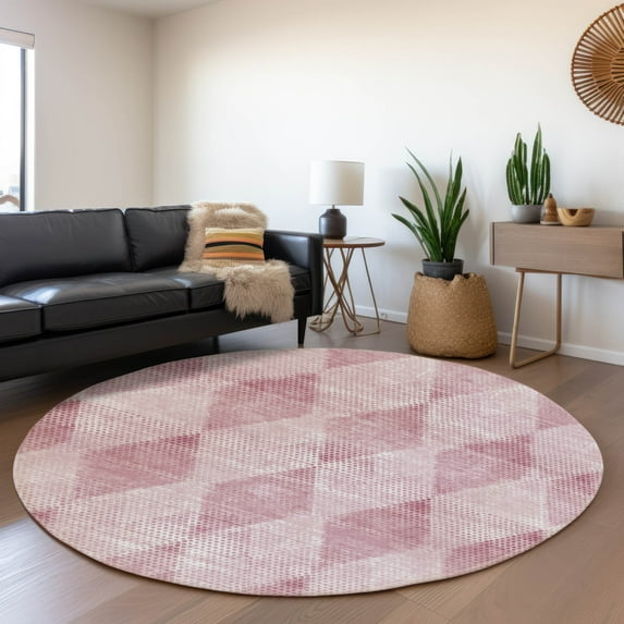 Addison Rugs Mayfield Washable Transitional Geometric Merlot Round Rug, 8' x 8'