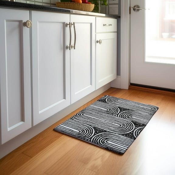 Addison Rugs Mayfield Washable Contemporary Art Deco Black Rectangle Rug, 1'8" x 2'6"