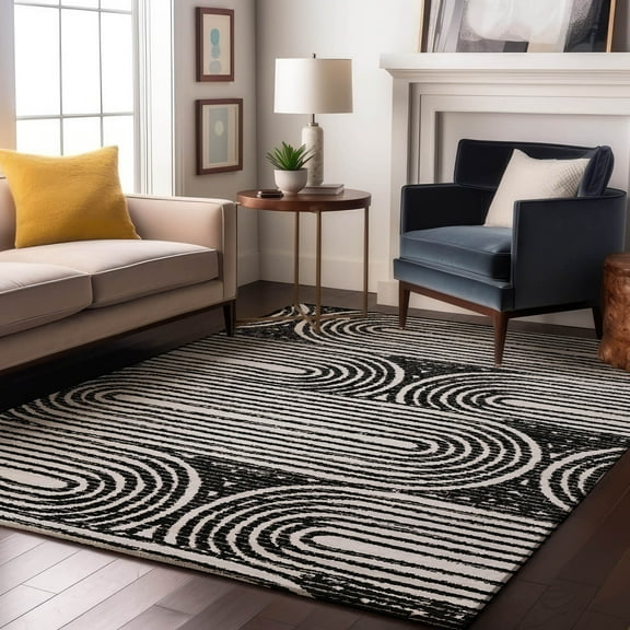 Addison Rugs Mayfield Washable Contemporary Art Deco Black Rectangle Rug, 9' x 12'