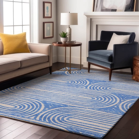 Addison Rugs Mayfield Washable Contemporary Art Deco Blue Rectangle Rug, 3' x 5'