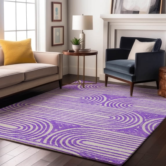 Addison Rugs Mayfield Washable Contemporary Art Deco Purple Rectangle Rug, 10' x 14'