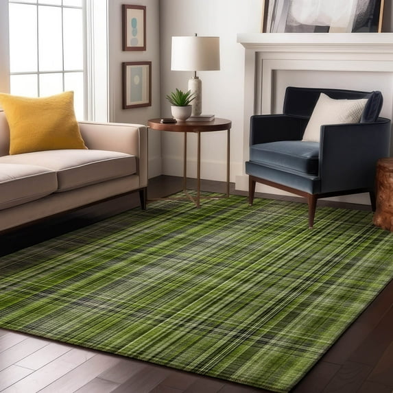 Addison Rugs Mayfield Washable Transitional Plaid Green Rectangle Rug, 10' x 14'