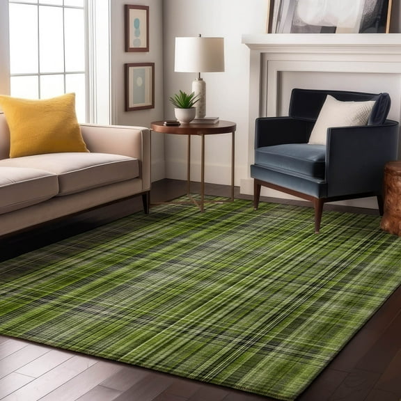 Addison Rugs Mayfield Washable Transitional Plaid Green Rectangle Rug, 5' x 7'6"