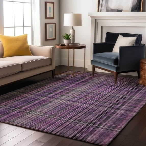 Addison Rugs Mayfield Washable Transitional Plaid Purple Rectangle Rug, 5' x 7'6"