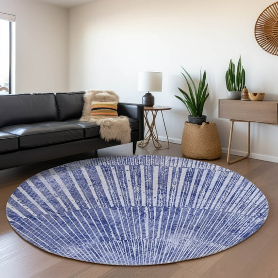 Addison Rugs Mayfield Washable Transitional Organic Navy Round Rug, 8' x 8'