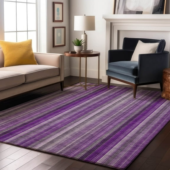 Addison Rugs Mayfield Washable Transitional Stripes Purple Rectangle Rug, 5' x 7'6"