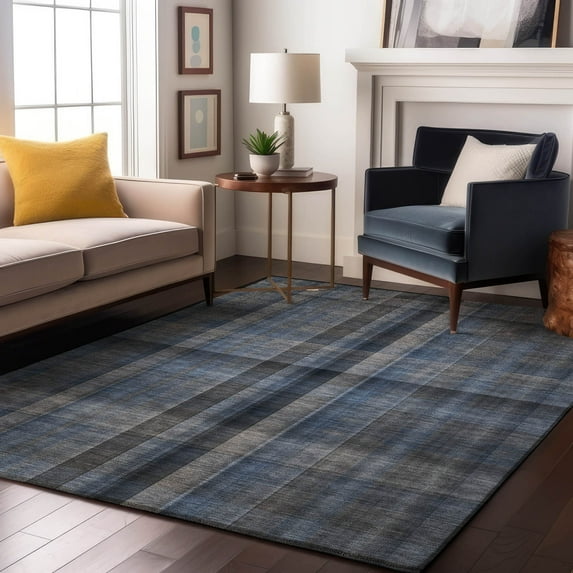 Addison Rugs Mayfield Washable Transitional Plaid Blue Rectangle Rug, 10' x 14'