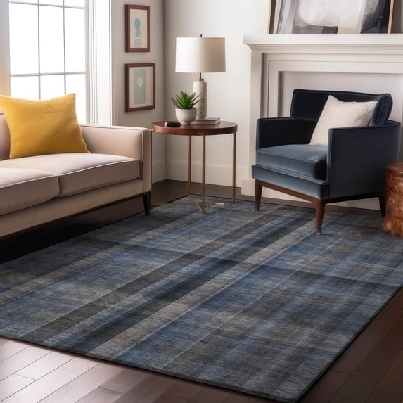 Addison Rugs Mayfield Washable Transitional Plaid Blue Rectangle Rug, 3' x 5'