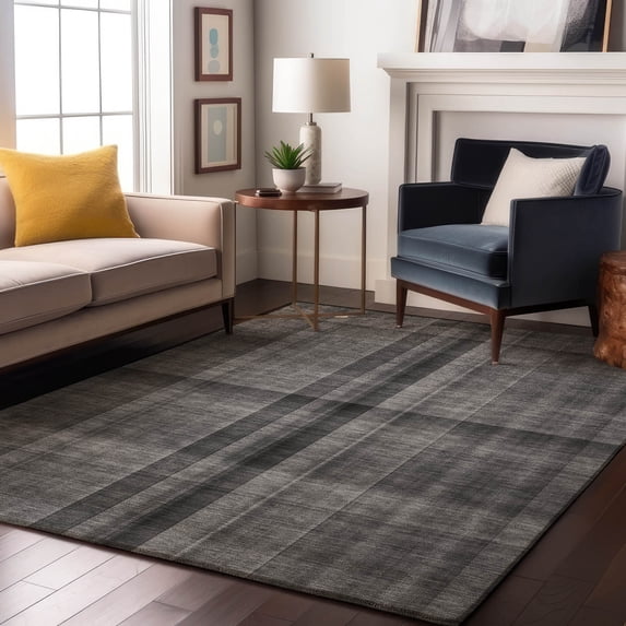 Addison Rugs Mayfield Washable Transitional Plaid Gray Rectangle Rug, 3' x 5'