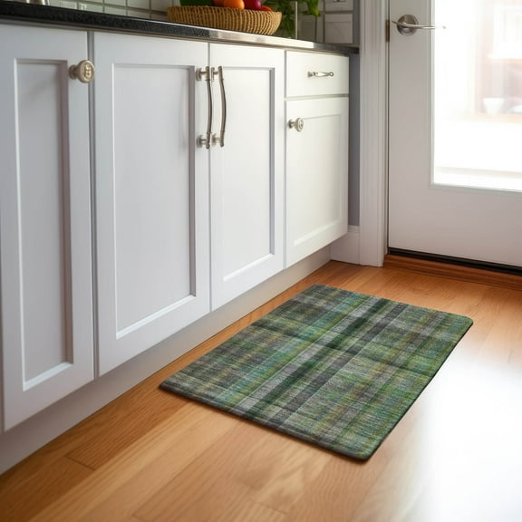 Addison Rugs Mayfield Washable Transitional Plaid Green Rectangle Rug, 1'8" x 2'6"