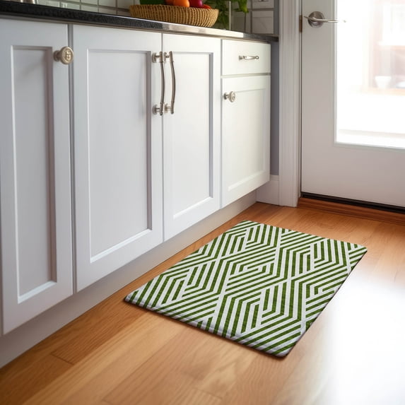 Addison Rugs Mayfield Washable Transitional Geometric Olive Rectangle Rug, 1'8" x 2'6"