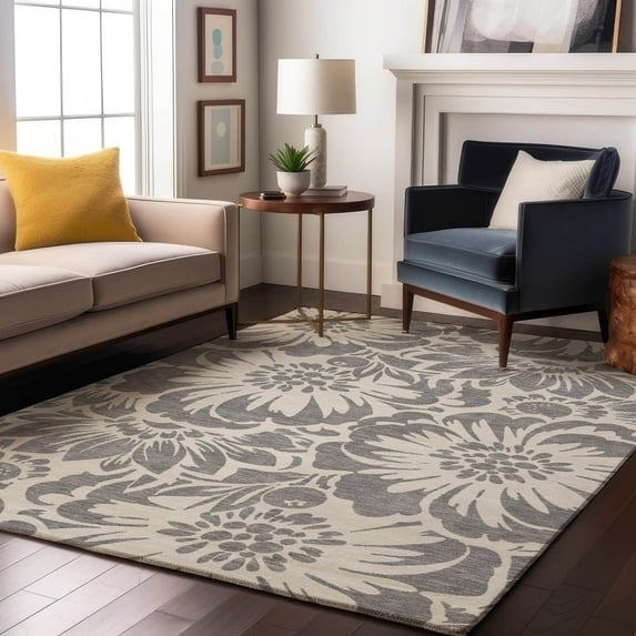 Addison Rugs Mayfield Washable Transitional Floral Gray Rectangle Rug, 10' x 14'