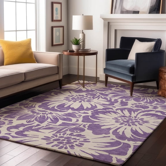 Addison Rugs Mayfield Washable Transitional Floral Purple Rectangle Rug, 5' x 7'6"