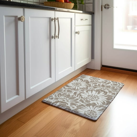 Addison Rugs Mayfield Washable Transitional Floral Taupe Rectangle Rug, 1'8" x 2'6"