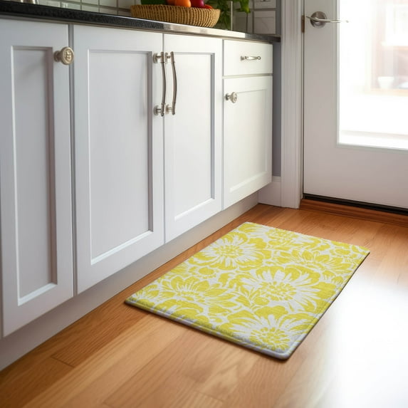 Addison Rugs Mayfield Washable Transitional Floral Yellow Rectangle Rug, 1'8" x 2'6"