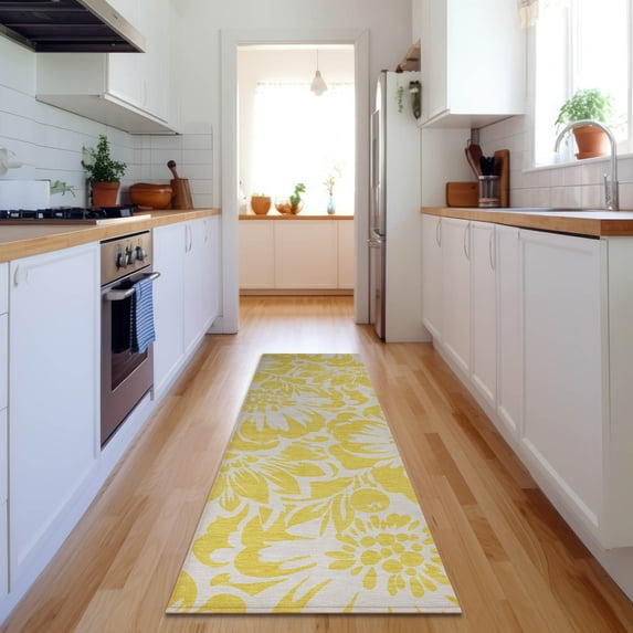Addison Rugs Mayfield Washable Transitional Floral Yellow Runner Rug, 2'3" x 7'6"