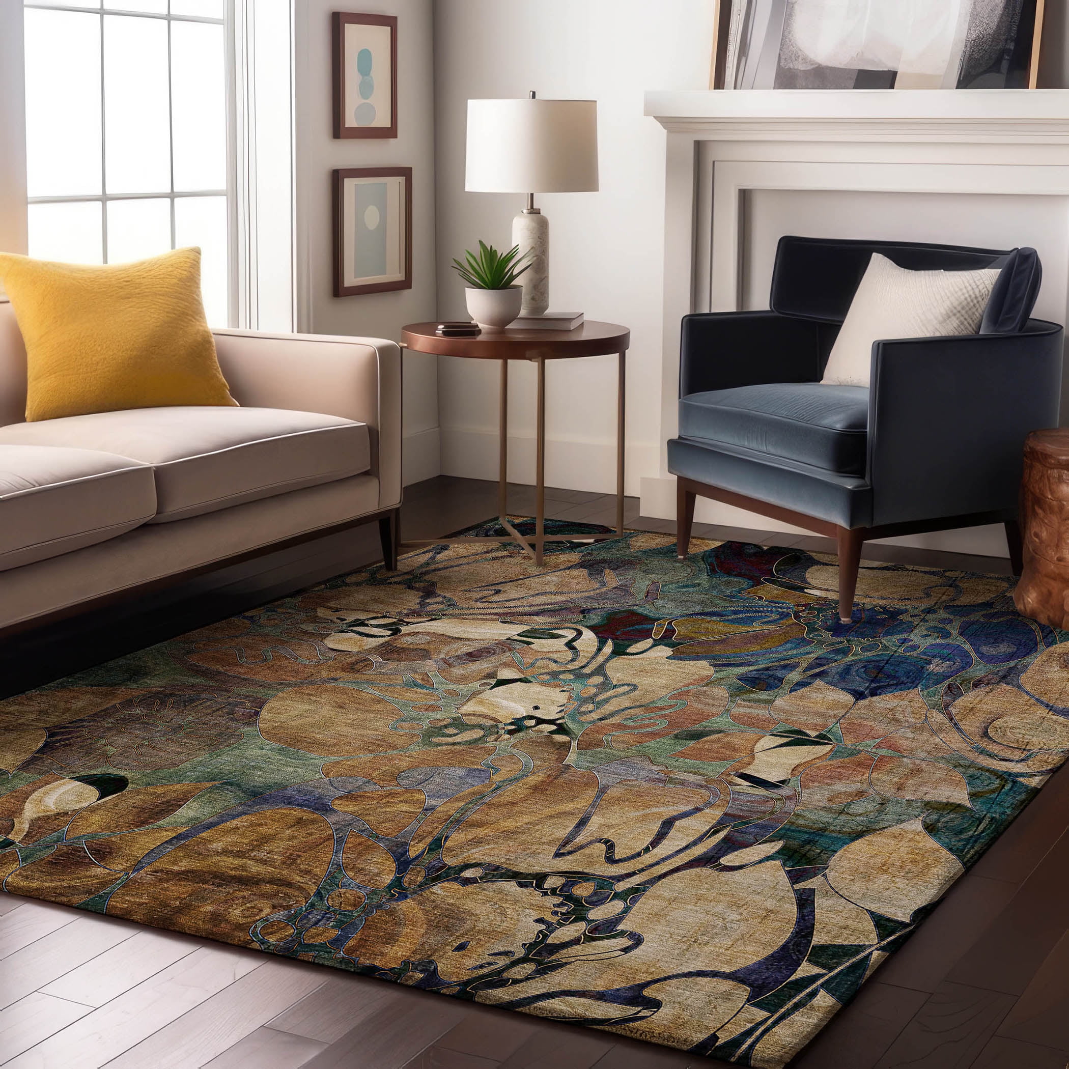 Addison Rugs Mayfield Washable Transitional Floral Beige Rectangle Rug, 10' x 14'