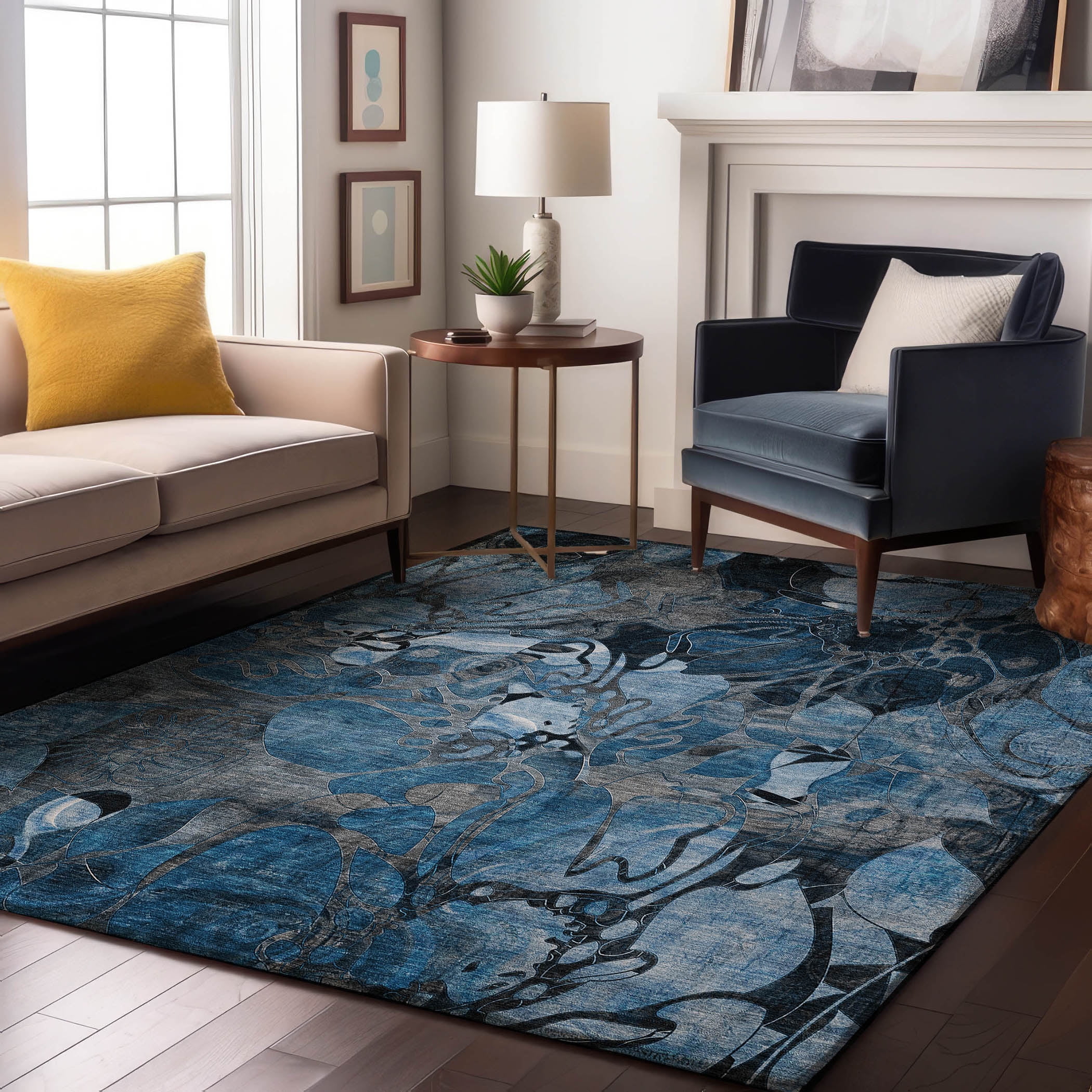 Addison Rugs Mayfield Washable Transitional Floral Blue Rectangle Rug, 5' x 7'6"