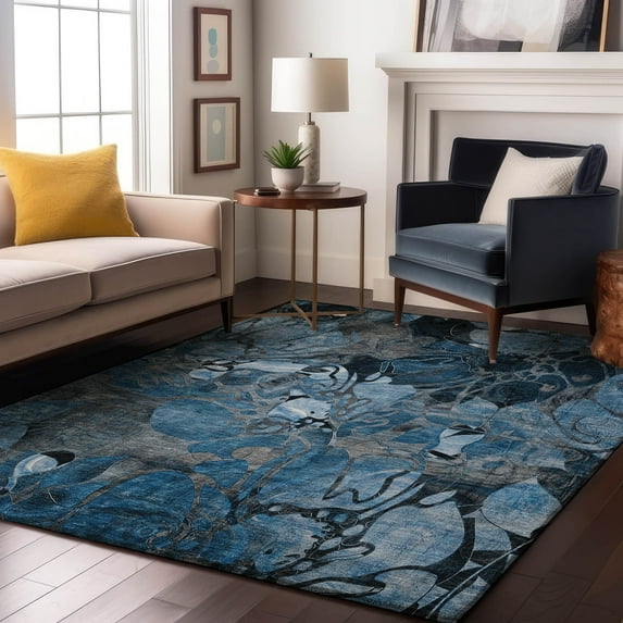 Addison Rugs Mayfield Washable Transitional Floral Blue Rectangle Rug, 8' x 10'