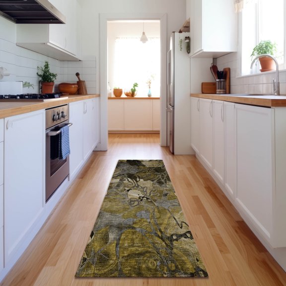 Addison Rugs Mayfield Washable Transitional Floral Brown Runner Rug, 2'3" x 7'6"