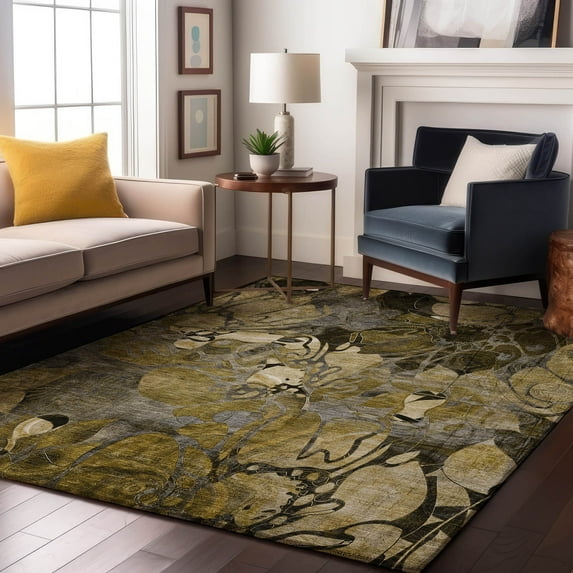 Addison Rugs Mayfield Washable Transitional Floral Brown Rectangle Rug, 5' x 7'6"