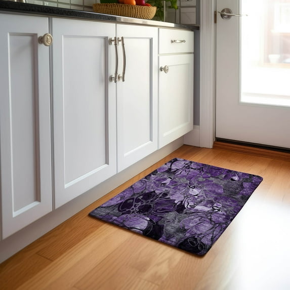 Addison Rugs Mayfield Washable Transitional Floral Purple Rectangle Rug, 1'8" x 2'6"