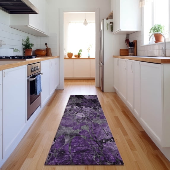 Addison Rugs Mayfield Washable Transitional Floral Purple Runner Rug, 2'3" x 7'6"