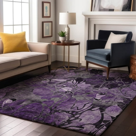 Addison Rugs Mayfield Washable Transitional Floral Purple Rectangle Rug, 2'6" x 3'10"