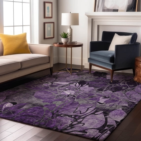 Addison Rugs Mayfield Washable Transitional Floral Purple Rectangle Rug, 5' x 7'6"