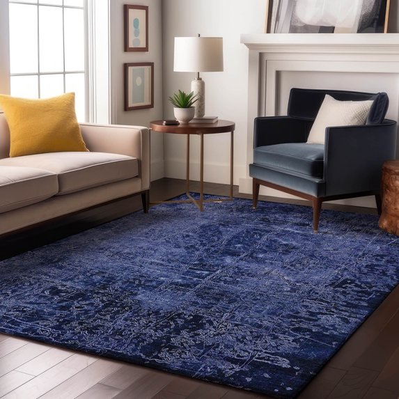 Addison Rugs Mayfield Washable Transitional Organic Navy Rectangle Rug, 5' x 7'6"