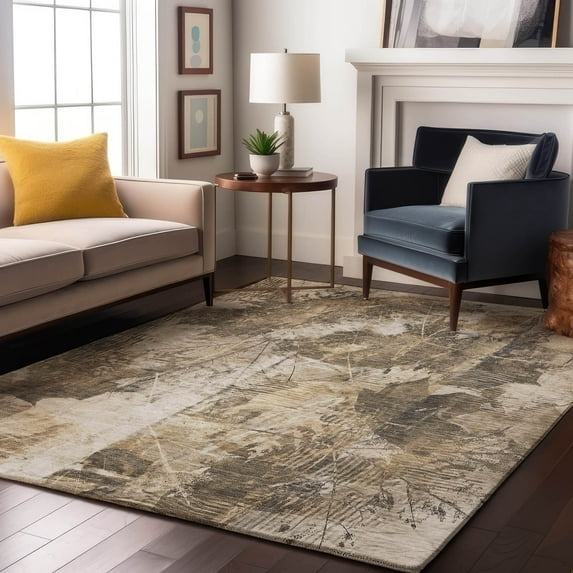 Addison Rugs Mayfield Washable Transitional Floral Beige Rectangle Rug, 10' x 14'