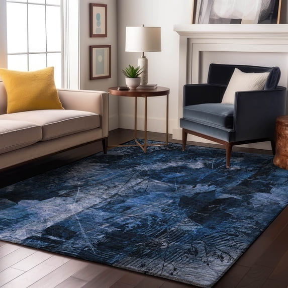 Addison Rugs Mayfield Washable Transitional Floral Navy Rectangle Rug, 8' x 10'