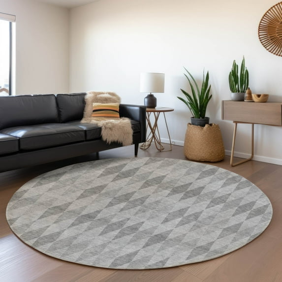 Addison Rugs Mayfield Washable Transitional Geometric Gray Round Rug, 8' x 8'