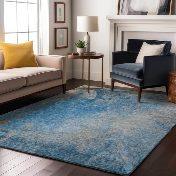 Addison Rugs Mayfield Washable Transitional Abstract Blue Rectangle Rug, 3' x 5'