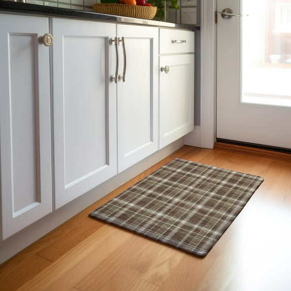 Addison Rugs Mayfield Washable Transitional Plaid Chocolate Rectangle Rug, 1'8" x 2'6"