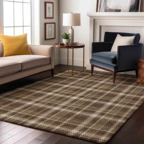 Addison Rugs Mayfield Washable Transitional Plaid Chocolate Rectangle Rug, 5' x 7'6"