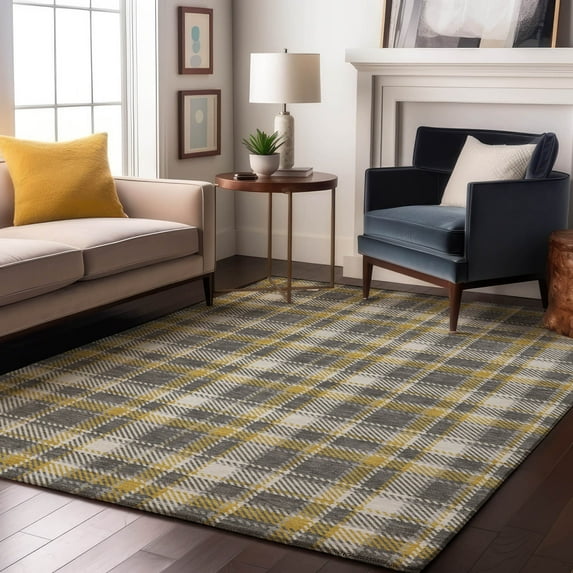 Addison Rugs Mayfield Washable Transitional Plaid Gray Rectangle Rug, 5' x 7'6"