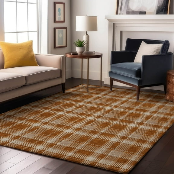 Addison Rugs Mayfield Washable Transitional Plaid Paprika Rectangle Rug, 10' x 14'