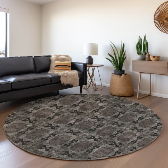 Addison Rugs Mayfield Washable Transitional Panel Gray Round Rug, 8' x 8'