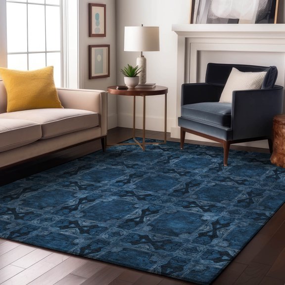 Addison Rugs Mayfield Washable Transitional Panel Navy Rectangle Rug, 10' x 14'