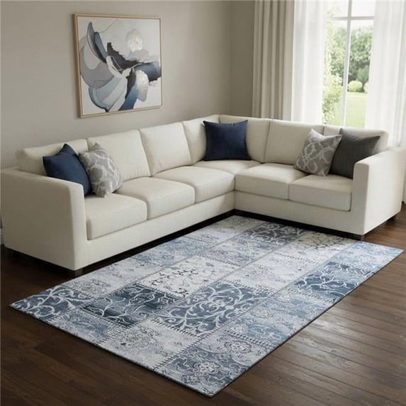 Addison Rugs Mayfield Washable Transitional Panel Denim Rectangle Rug, 10' x 14'