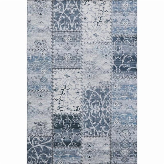 HomeRoots 649560 5 x 8 ft. Denim Blue & Ivory Patchwork Transitional Washable Machine Made Rectangle Area Rug with UV Protection